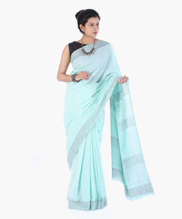 Khadi_pista_green_tiny_motif_grey_border_saree_1