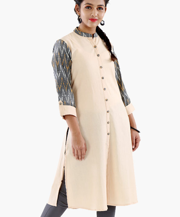 cream_khadi_long_kurta_with_ikat_sleeve_2