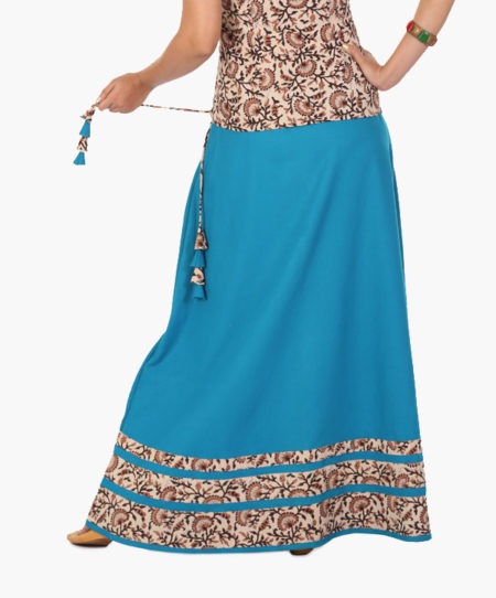 Khadi kalamkari blue skirt