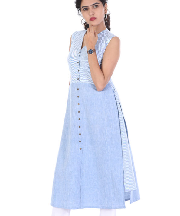 khadi_blue_stripe_formal_wear_long_kurta_1