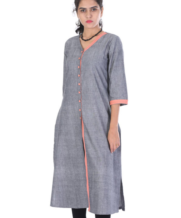 khadi_grey_peach_running_stitch_metal_button_long_kurta_1