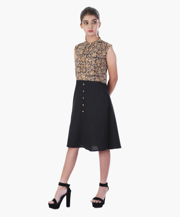 khadi_kalamkari_color_block_dress_3