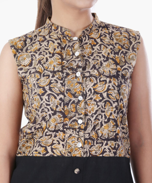 khadi_kalamkari_color_block_dress_5