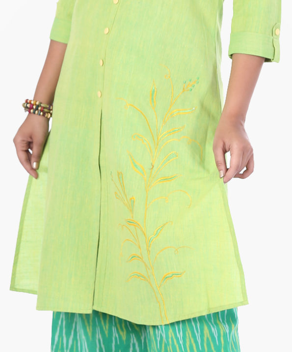 khadi_lime_green_yarn_dyed_constructed_embroidery_long_kurta_4