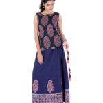 khadi_navy_blue_floral_print_border_skirt_and_top_set_2