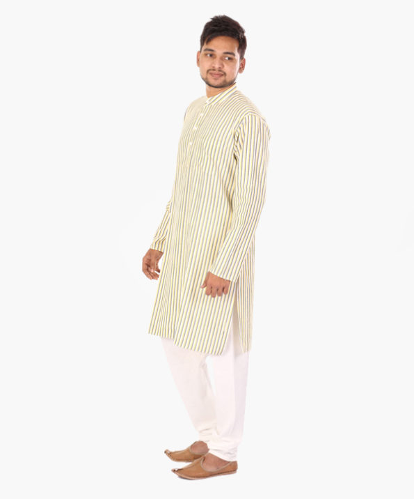 khadi_striped_yellow_grey_long_kurta_2