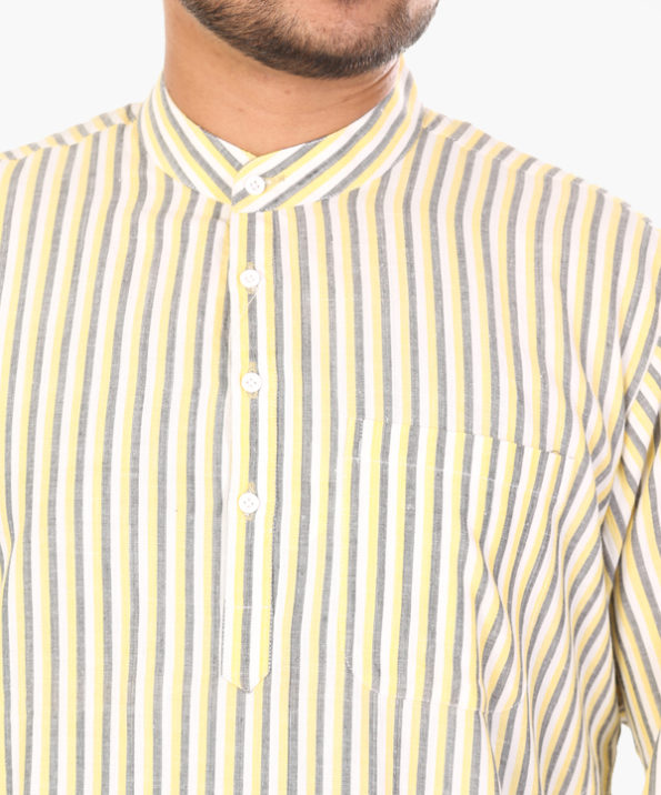 khadi_striped_yellow_grey_long_kurta_4