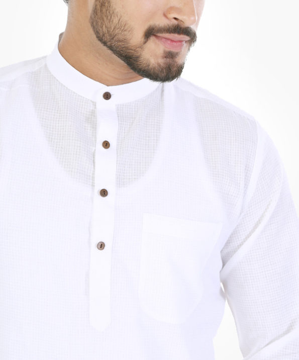 Khadi white tiny checks kurta - The Loom Story