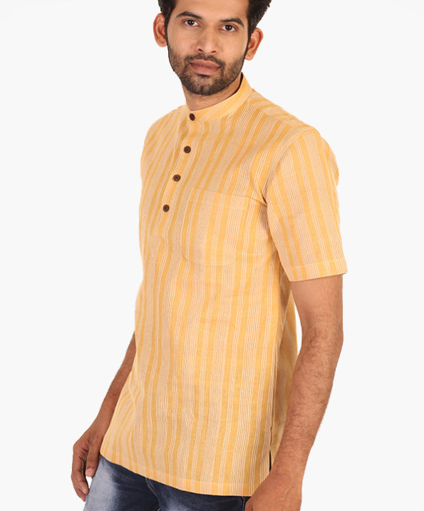 khadi_thin_stripe_yellow_short_kurta_2