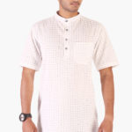 white khadi grey bobby print half sleeve short kurta 1