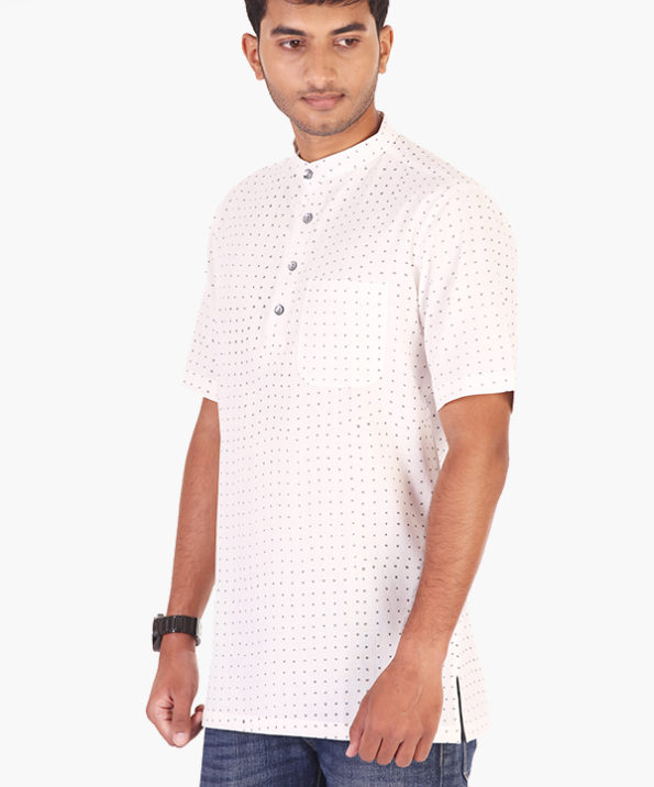 white khadi grey bobby print half sleeve short kurta 2