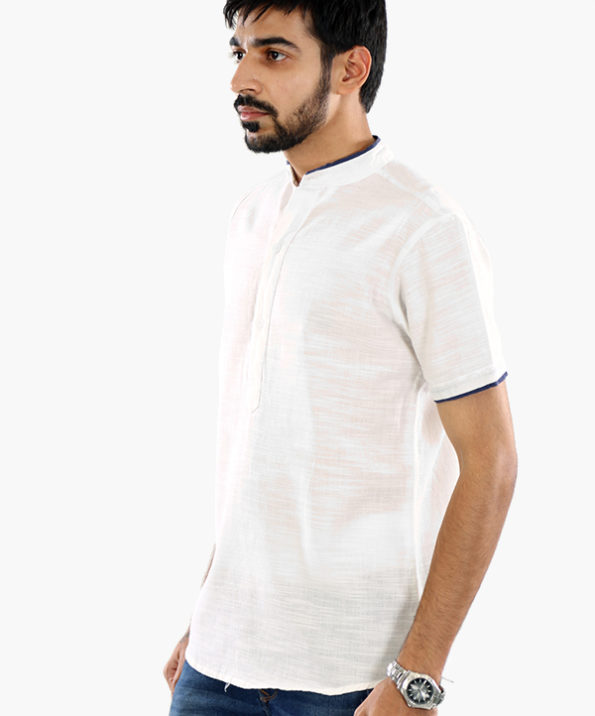 white pure khadi half sleeve shirt 2