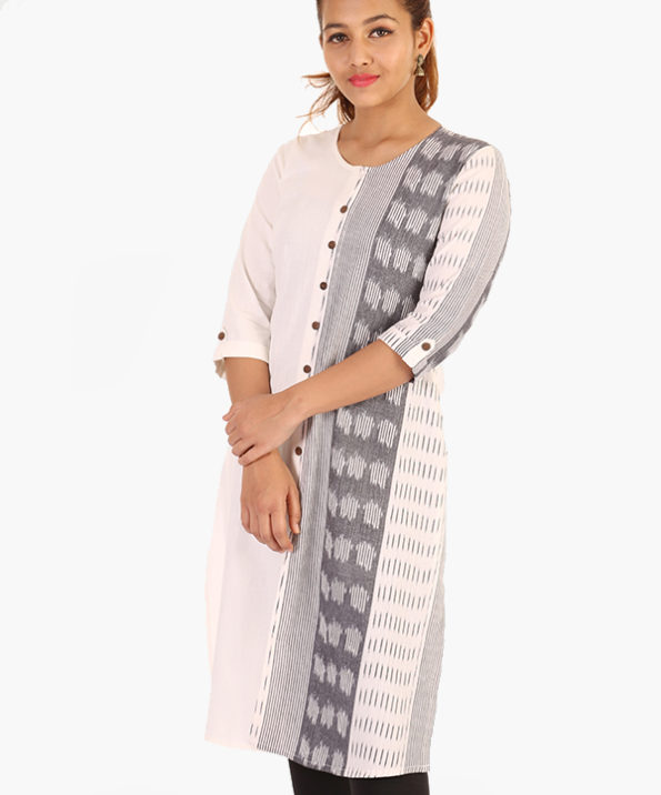 white_khadi_half_ikat_long_kurta_2