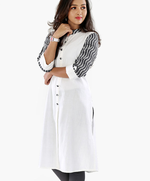 white_khadi_long_kurta_with_ikat_sleeve_2